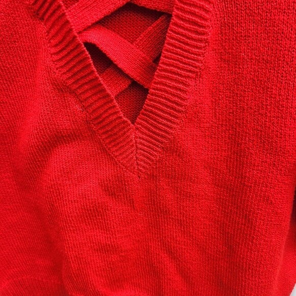 Forever 21 Red Lattice V-Neck A-line Long Sleeve Pullover Cropped Sweate… - Picture 5 of 8